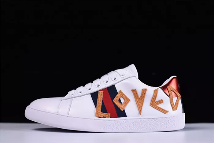 GUCCI ACE EMBROIDERED LOW-TOP SNEAKER WITH LOVED womens 497090 DOPE0 9095